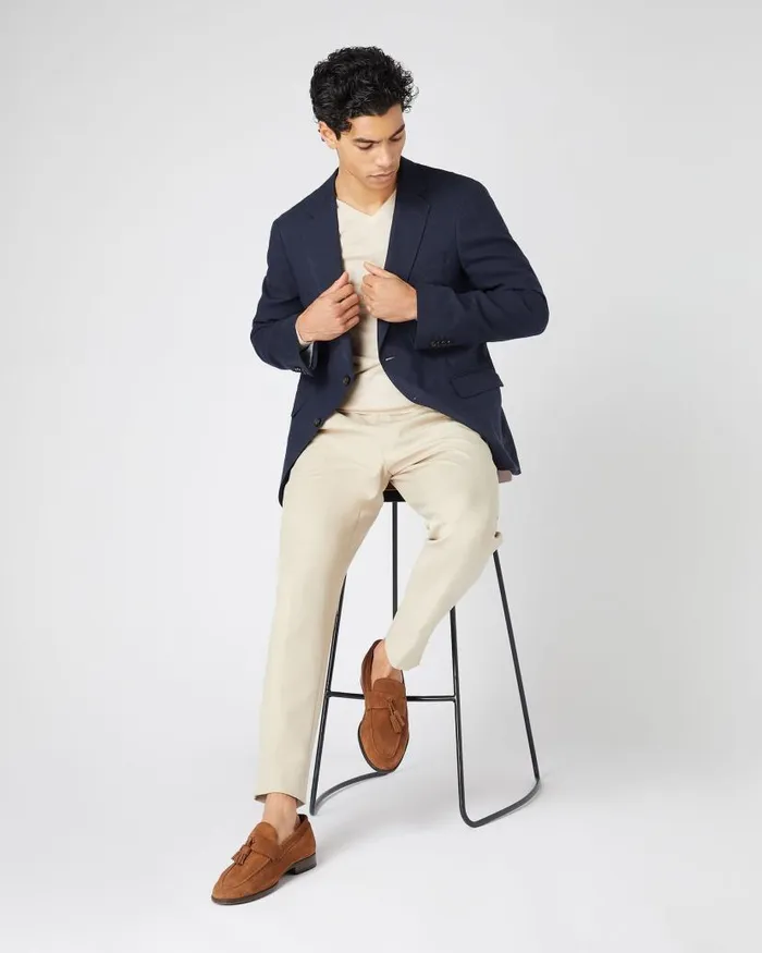NPeal Coats and Jackets Men Amalfi Linen Jacket Navy Blue