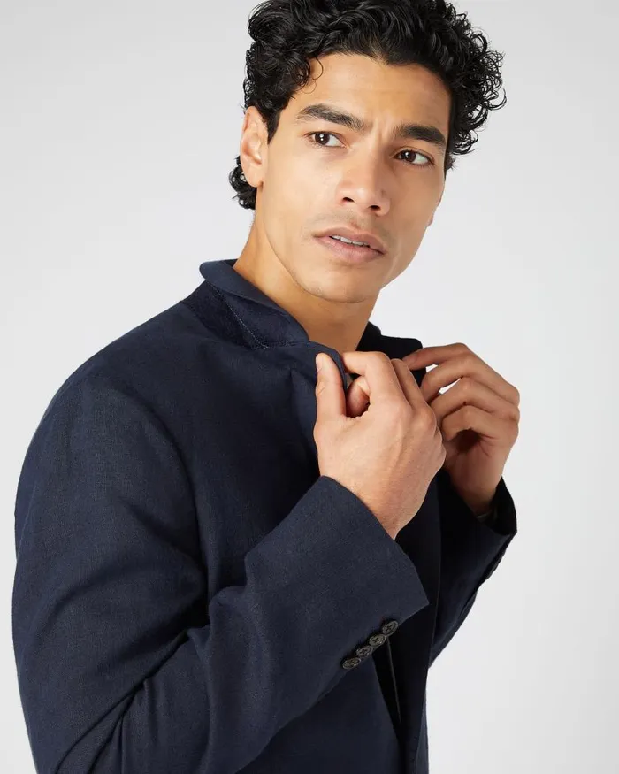 NPeal Coats and Jackets Men Amalfi Linen Jacket Navy Blue