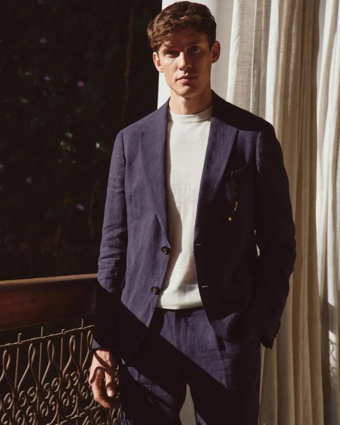 NPeal Coats and Jackets Men Amalfi Linen Jacket Navy Blue