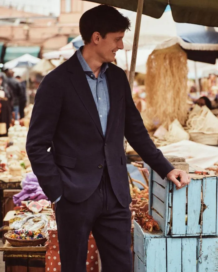 NPeal Coats and Jackets Men Amalfi Linen Jacket Navy Blue