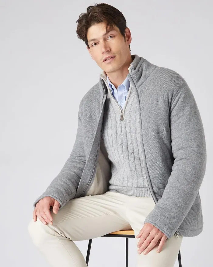 NPeal Coats and Jackets Men Rib Padded Cashmere Jacket Flannel Grey