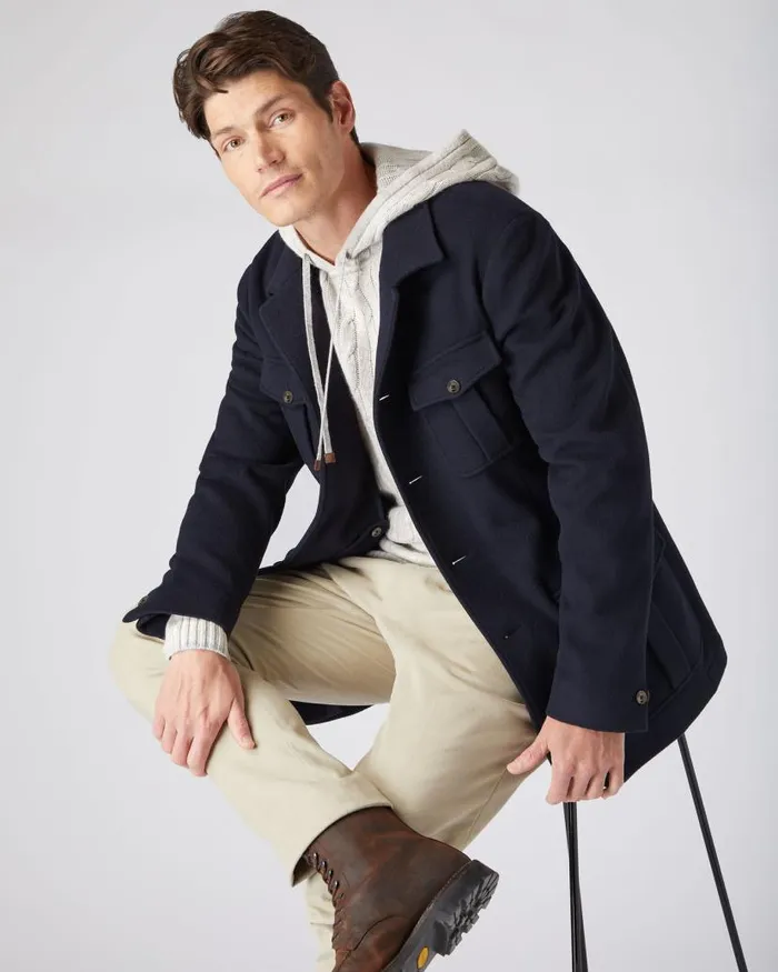 NPeal Coats and Jackets Men Woven Cashmere Jacket Navy Blue