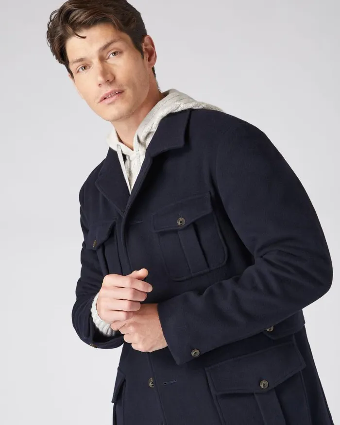 NPeal Coats and Jackets Men Woven Cashmere Jacket Navy Blue