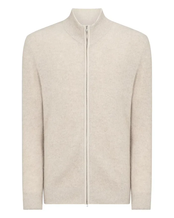NPeal Half and Full Zip Knitwear Men Lambeth Two Tone Rib Full Zip Cashmere Cardigan Toasted Sesame Brown