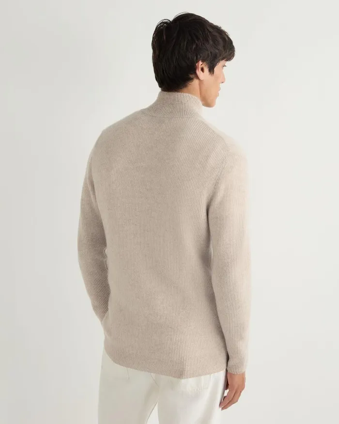 NPeal Half and Full Zip Knitwear Men Lambeth Two Tone Rib Full Zip Cashmere Cardigan Toasted Sesame Brown