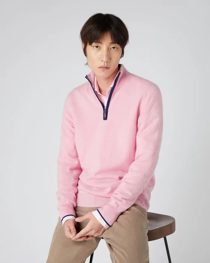 NPeal Half and Full Zip Knitwear Men The Jockey Club Half Zip Cashmere Jumper Flamingo Pink