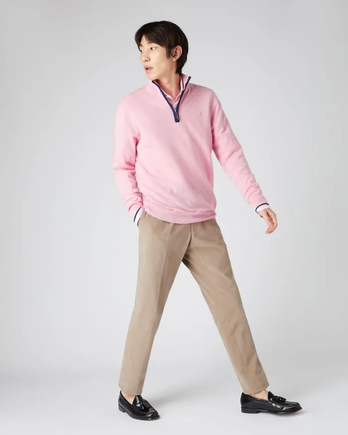 NPeal Half and Full Zip Knitwear Men The Jockey Club Half Zip Cashmere Jumper Flamingo Pink