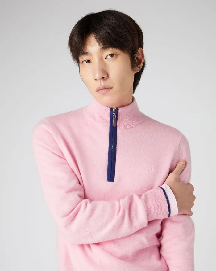 NPeal Half and Full Zip Knitwear Men The Jockey Club Half Zip Cashmere Jumper Flamingo Pink
