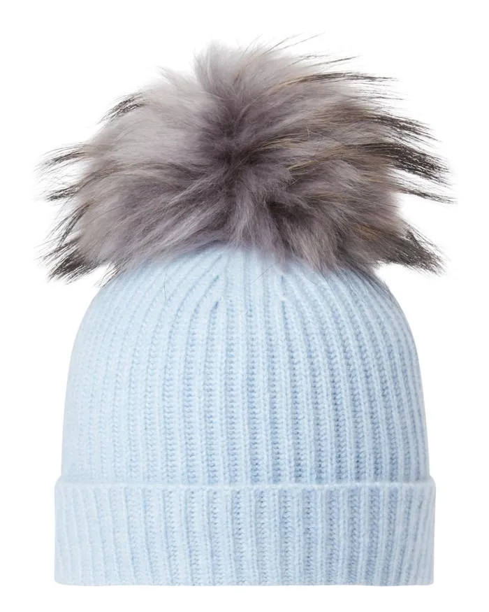 NPeal Hats WomenMen Unisex Ribbed Cashmere Hat With Detachable Pom Cornflower Blue