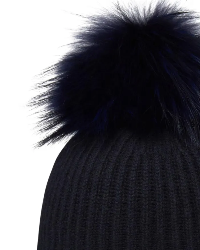 NPeal Hats WomenMen Unisex Ribbed Cashmere Hat With Detachable Pom Navy Blue