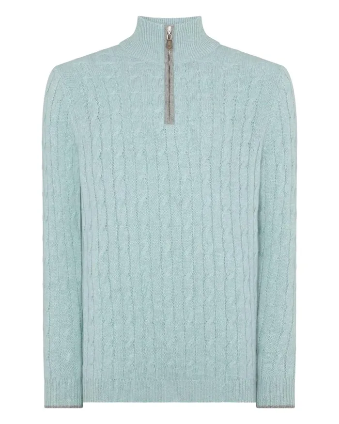 NPeal Jumpers Men Albemarle Cable Half Zip Cashmere Jumper Oasis Green