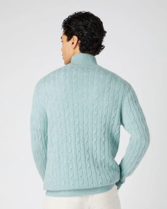 NPeal Jumpers Men Albemarle Cable Half Zip Cashmere Jumper Oasis Green