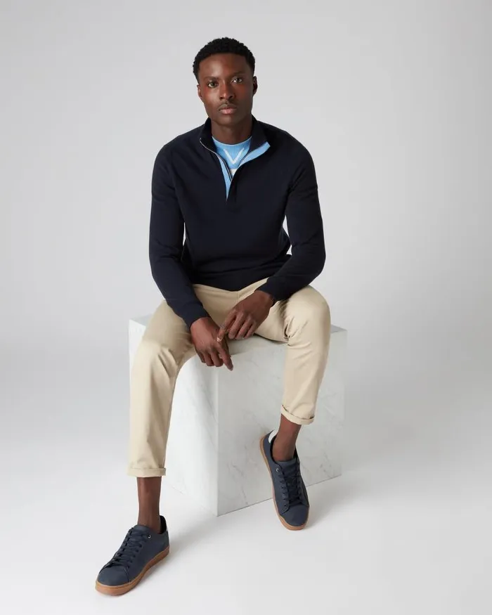 NPeal Jumpers Men Baby Cashmere Half Zip Jumper Navy Blue