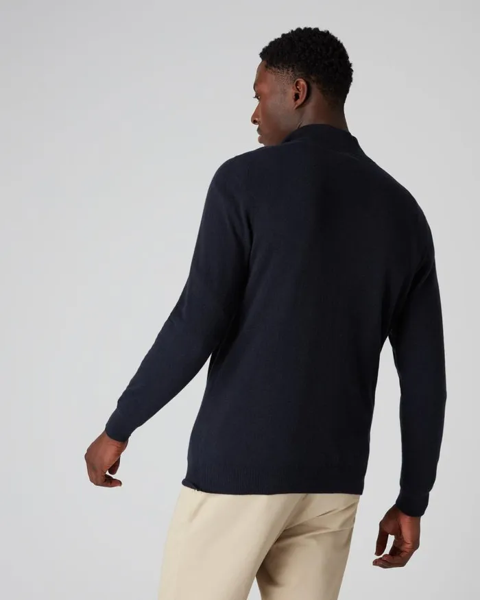 NPeal Jumpers Men Baby Cashmere Half Zip Jumper Navy Blue