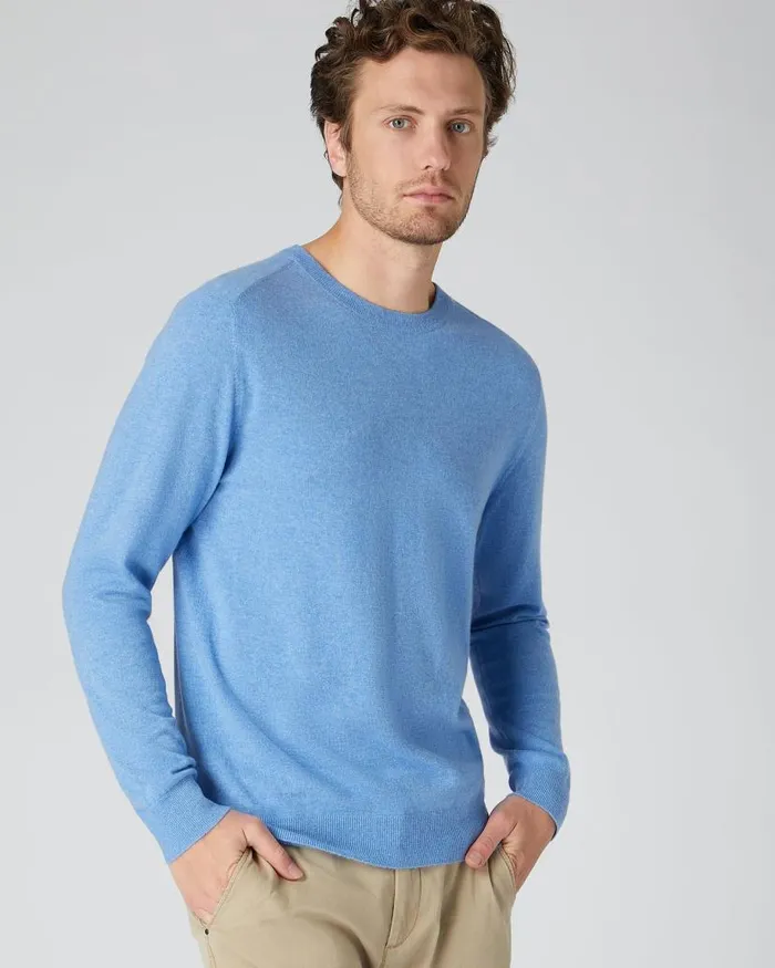 NPeal Jumpers Men Baby Cashmere Round Neck Jumper Blue
