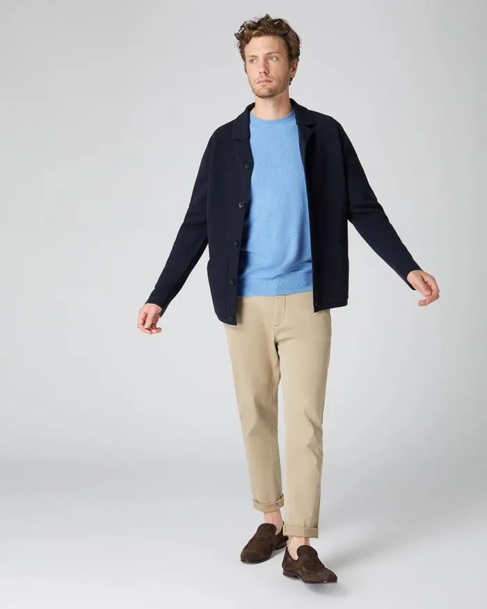 NPeal Jumpers Men Baby Cashmere Round Neck Jumper Blue