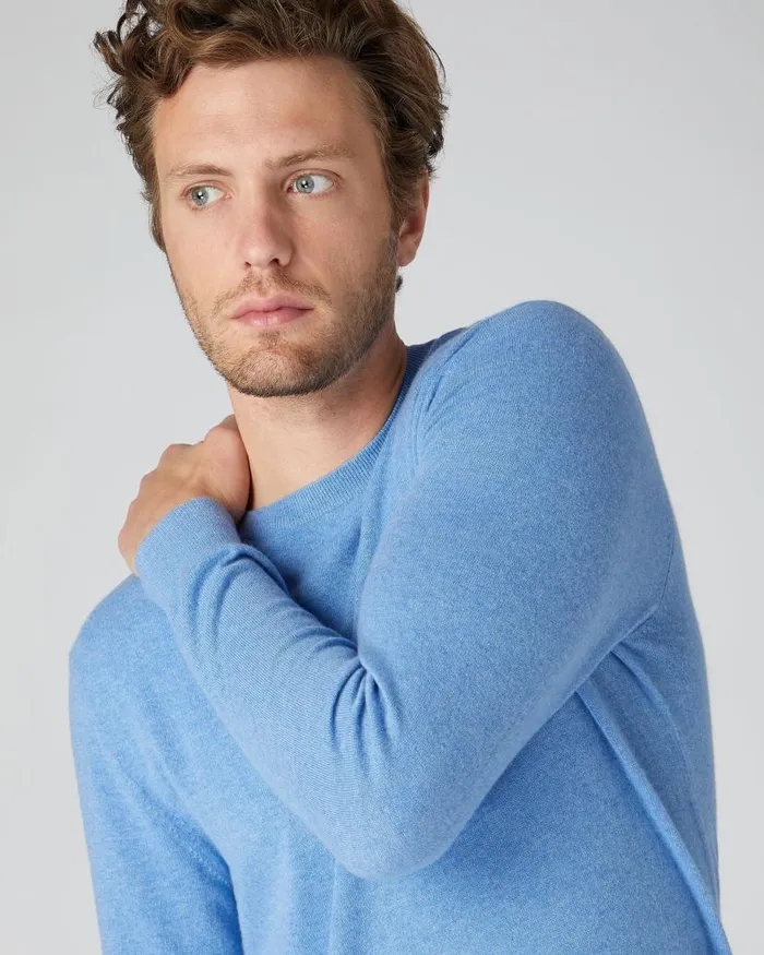 NPeal Jumpers Men Baby Cashmere Round Neck Jumper Blue