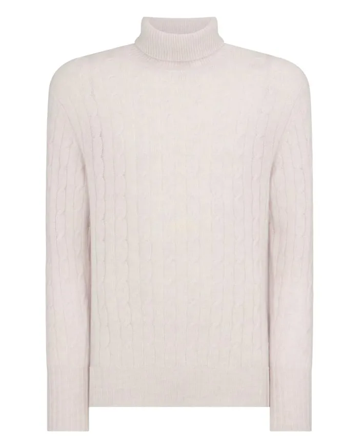 NPeal Jumpers Men Berwick Cable Roll Neck Cashmere Jumper Frost White