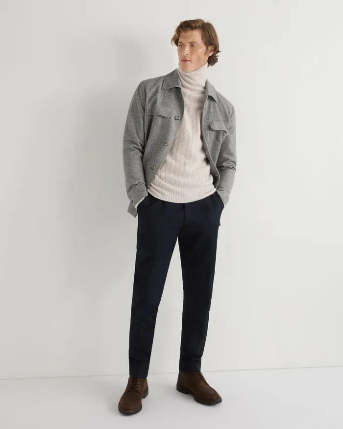 NPeal Jumpers Men Berwick Cable Roll Neck Cashmere Jumper Frost White