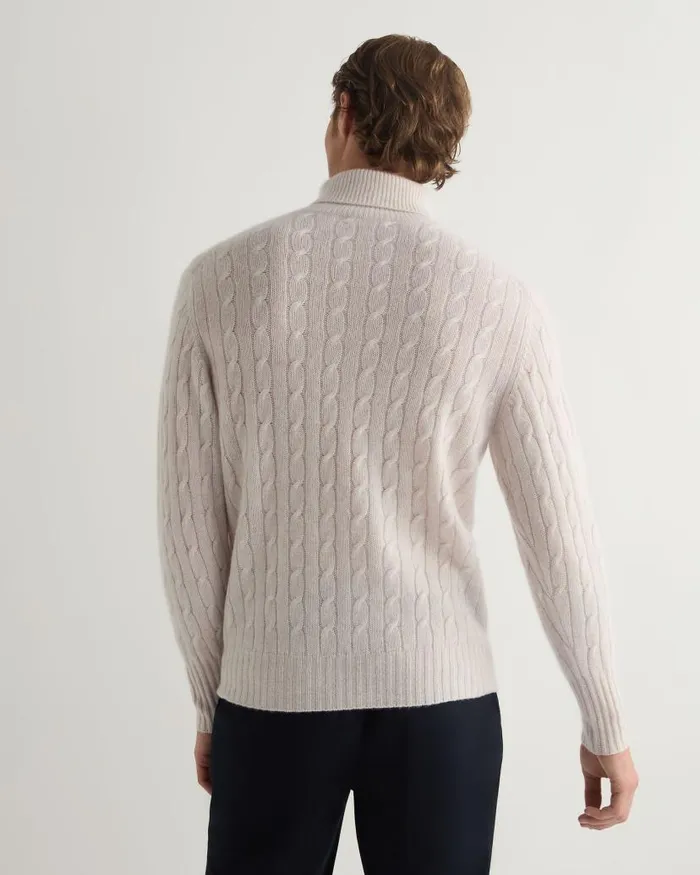 NPeal Jumpers Men Berwick Cable Roll Neck Cashmere Jumper Frost White