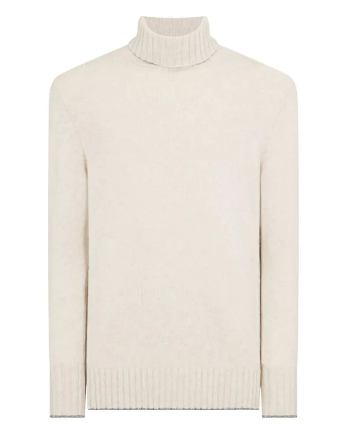 NPeal Jumpers Men Brompton Roll Neck Cashmere Jumper Pebble Grey