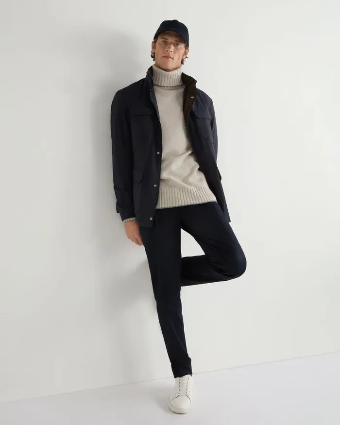 NPeal Jumpers Men Brompton Roll Neck Cashmere Jumper Pebble Grey