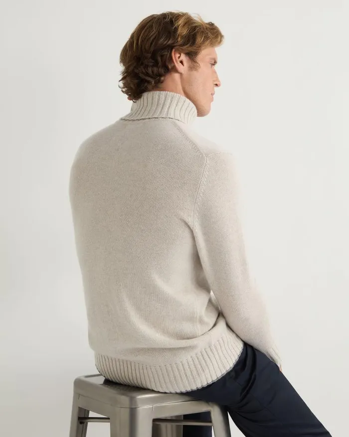 NPeal Jumpers Men Brompton Roll Neck Cashmere Jumper Pebble Grey