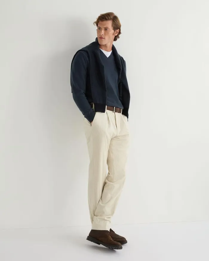 NPeal Jumpers Men Burlington V Neck Cashmere Jumper Caviar Blue