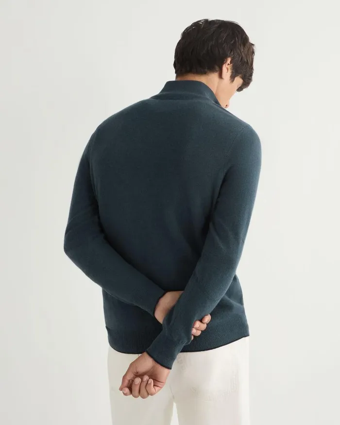 NPeal Jumpers Men Carnaby Half Zip Cashmere Jumper Caviar Blue