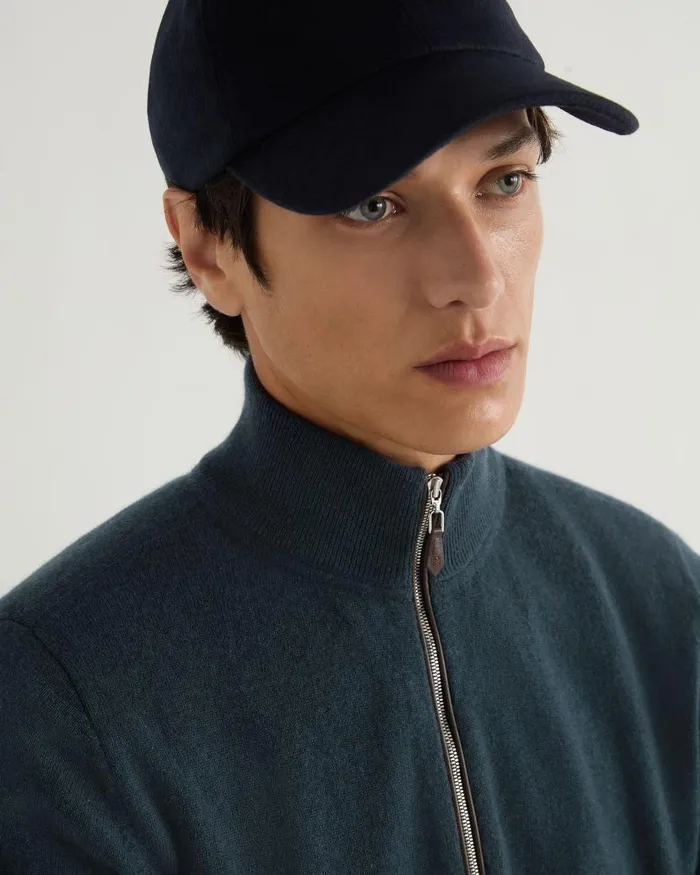 NPeal Jumpers Men Carnaby Half Zip Cashmere Jumper Caviar Blue