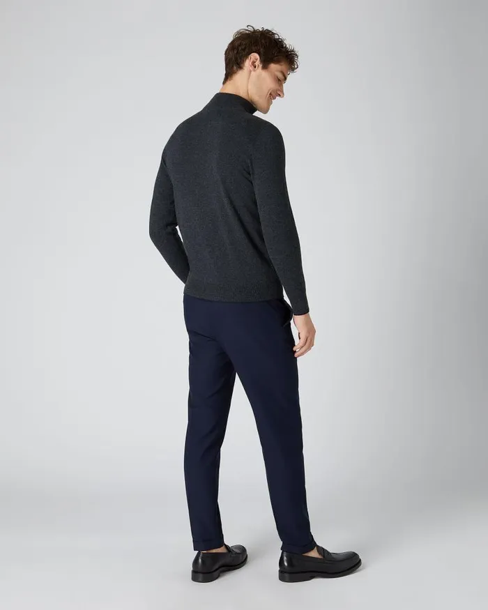 NPeal Jumpers Men Carnaby Half Zip Cashmere Jumper Dark Charcoal Grey