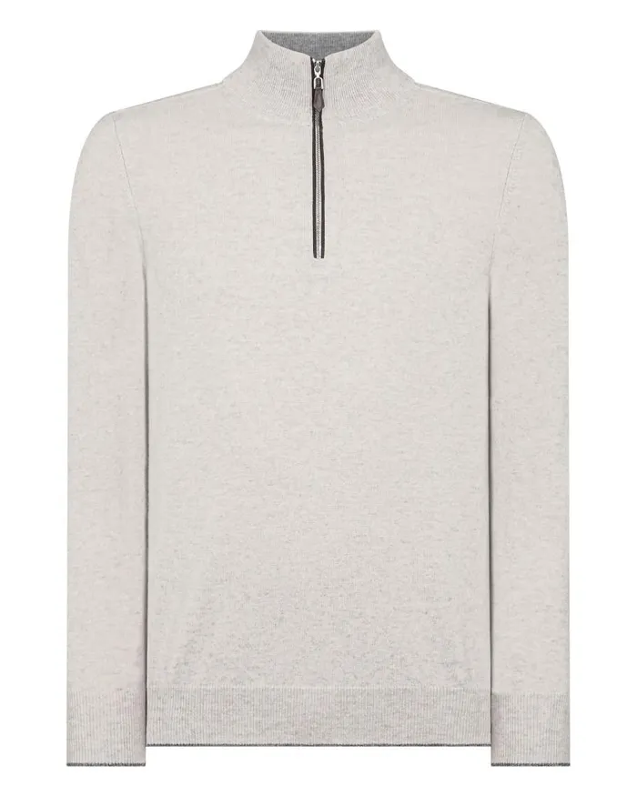 NPeal Jumpers Men Carnaby Half Zip Cashmere Jumper Pebble Grey