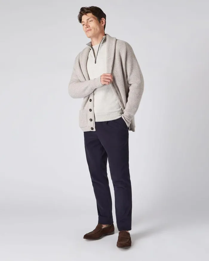 NPeal Jumpers Men Carnaby Half Zip Cashmere Jumper Pebble Grey