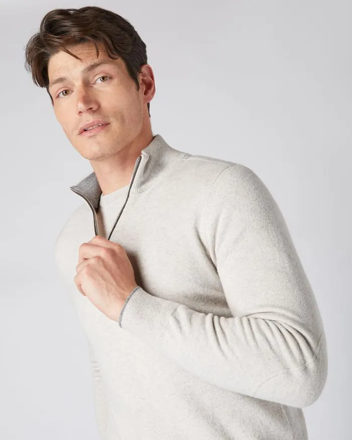 NPeal Jumpers Men Carnaby Half Zip Cashmere Jumper Pebble Grey