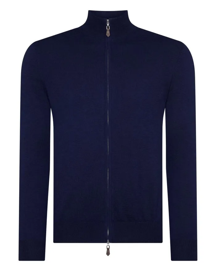 NPeal Jumpers Men Hyde Fine Gauge Cashmere Full Zip Jumper Prussian Blue