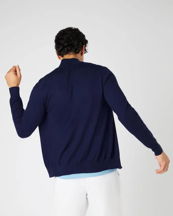 NPeal Jumpers Men Hyde Fine Gauge Cashmere Full Zip Jumper Prussian Blue