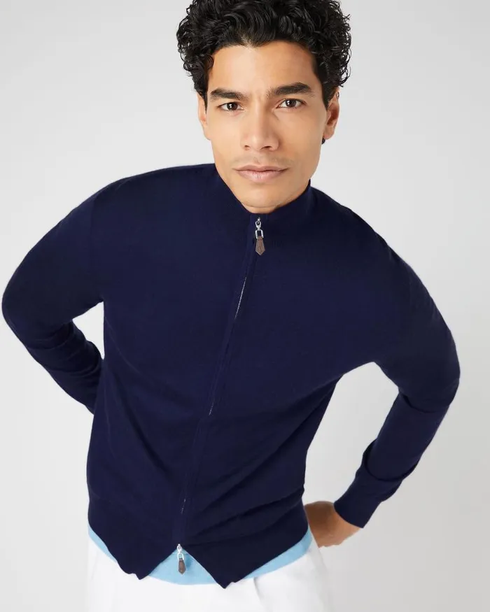 NPeal Jumpers Men Hyde Fine Gauge Cashmere Full Zip Jumper Prussian Blue