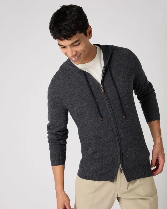 NPeal Jumpers Men Ladbroke Cashmere Hoodie Dark Charcoal Grey