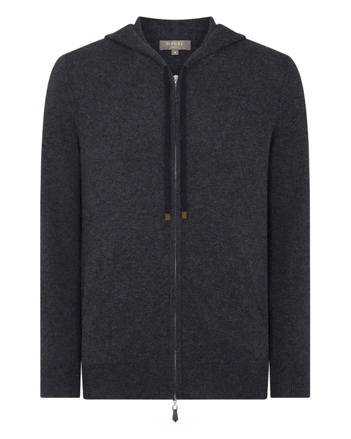 NPeal Jumpers Men Ladbroke Cashmere Hoodie Dark Charcoal Grey