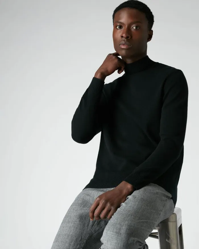 NPeal Jumpers Men Mayfair Turtle Neck Cashmere Jumper Black