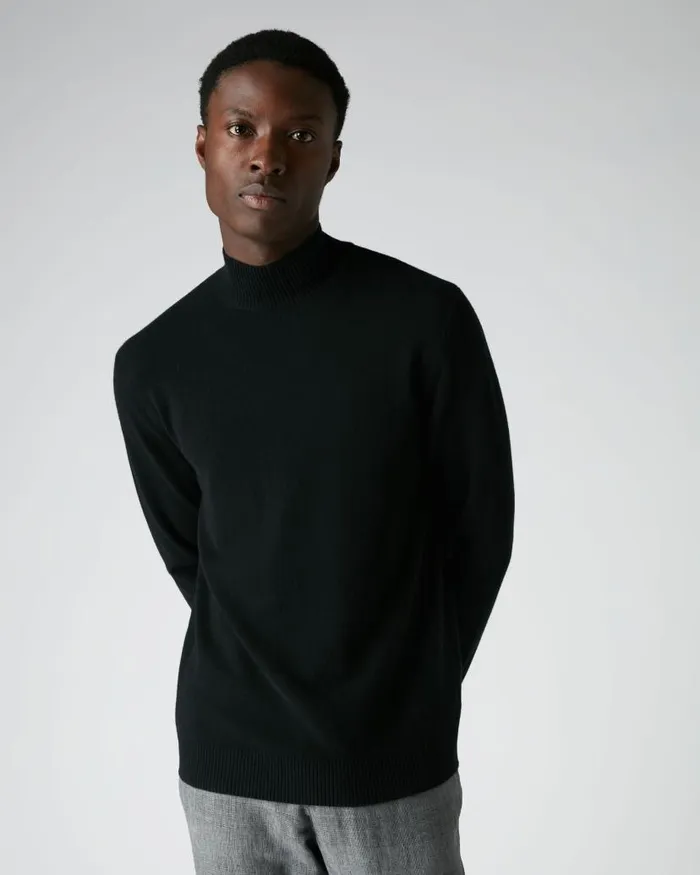NPeal Jumpers Men Mayfair Turtle Neck Cashmere Jumper Black