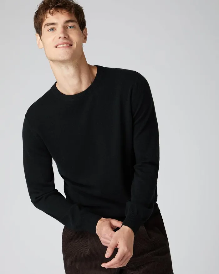 NPeal Jumpers Men Oxford Round Neck Cashmere Jumper Black