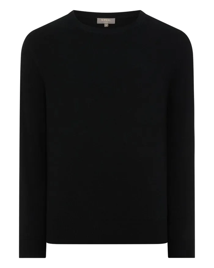 NPeal Jumpers Men Oxford Round Neck Cashmere Jumper Black