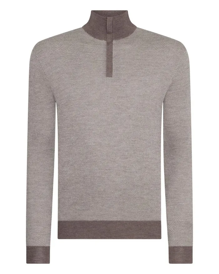 NPeal Jumpers Men Regent Birdseye Fine Gauge Cashmere Half Zip Jumper Taupe Brown