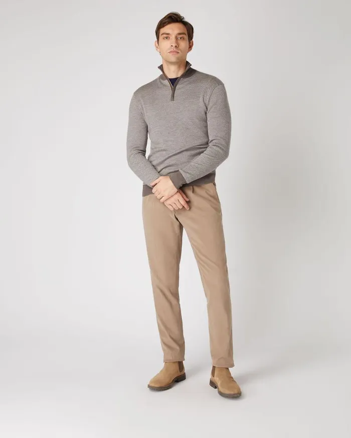 NPeal Jumpers Men Regent Birdseye Fine Gauge Cashmere Half Zip Jumper Taupe Brown