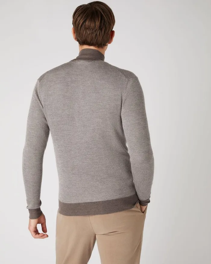 NPeal Jumpers Men Regent Birdseye Fine Gauge Cashmere Half Zip Jumper Taupe Brown