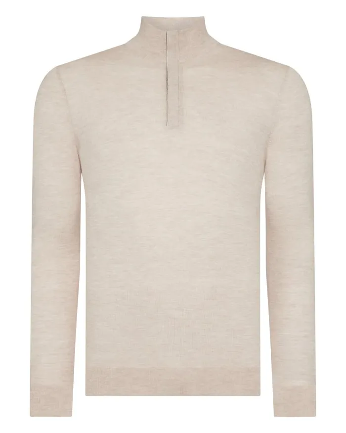 NPeal Jumpers Men Regent Fine Gauge Cashmere Half Zip Jumper Sandstone Brown