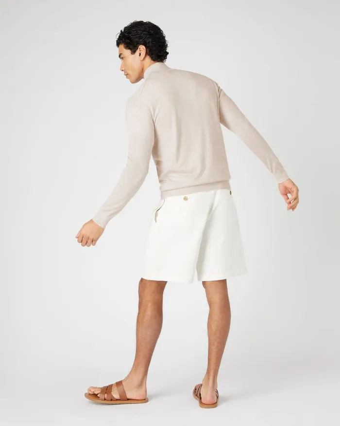 NPeal Jumpers Men Regent Fine Gauge Cashmere Half Zip Jumper Sandstone Brown