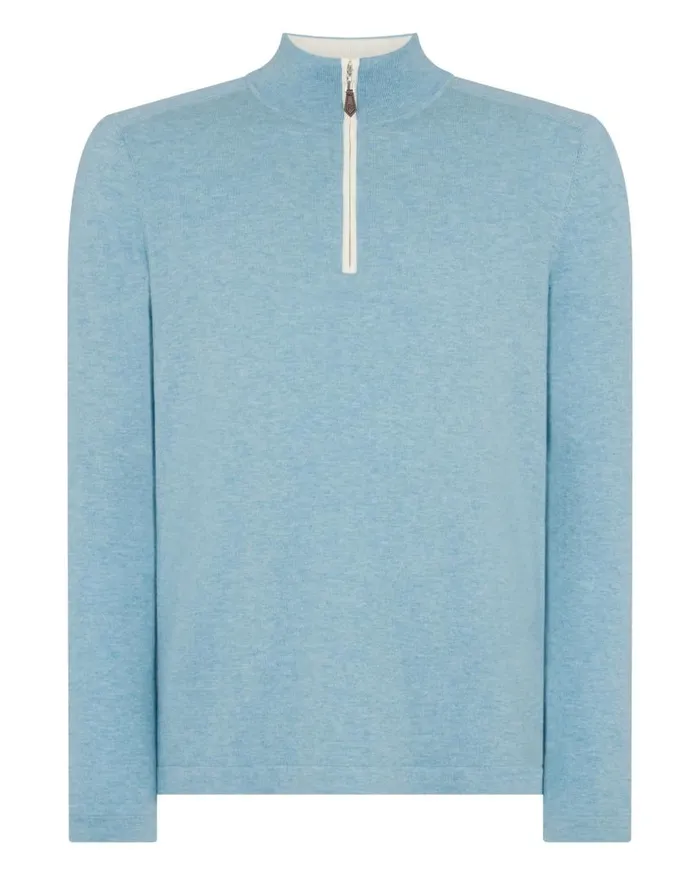 NPeal Jumpers Men Salcombe Half Zip Cotton Cashmere Jumper Cornflower Blue