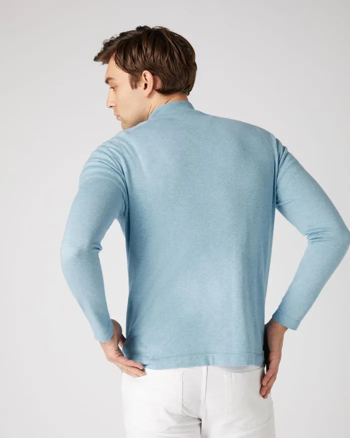 NPeal Jumpers Men Salcombe Half Zip Cotton Cashmere Jumper Cornflower Blue